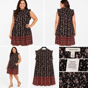 Maurices Black Floral Midi Dress Womens Medium